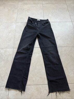 Zara Black High-Rise Wide-Leg Jeans with Frayed Hem